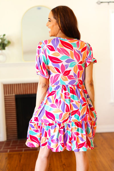 Explore More Collection - Feel Your Best Multicolor Floral Tiered Front Tie Pocketed Dress