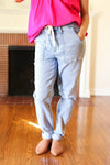 Explore More Collection - Everyday Bliss Light Wash Drawstring Jogger Style Jeans