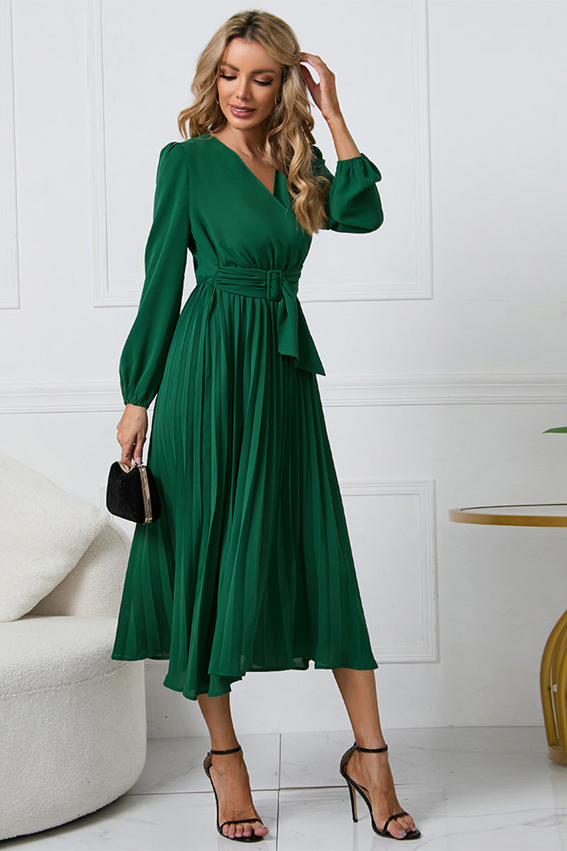 Explore More Collection - V-Neck Long Sleeve Tie Waist Midi Dress - Lizzie's  Boutique