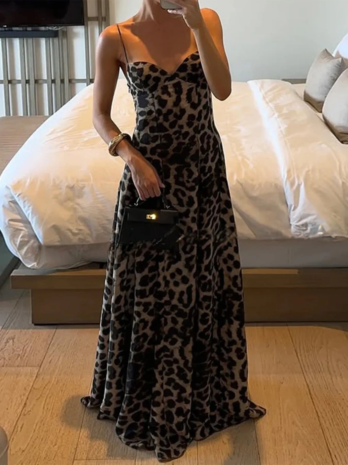 vest dress womens Explore More Collection - Leopard Print Sweetheart Neck Maxi Cami Dres