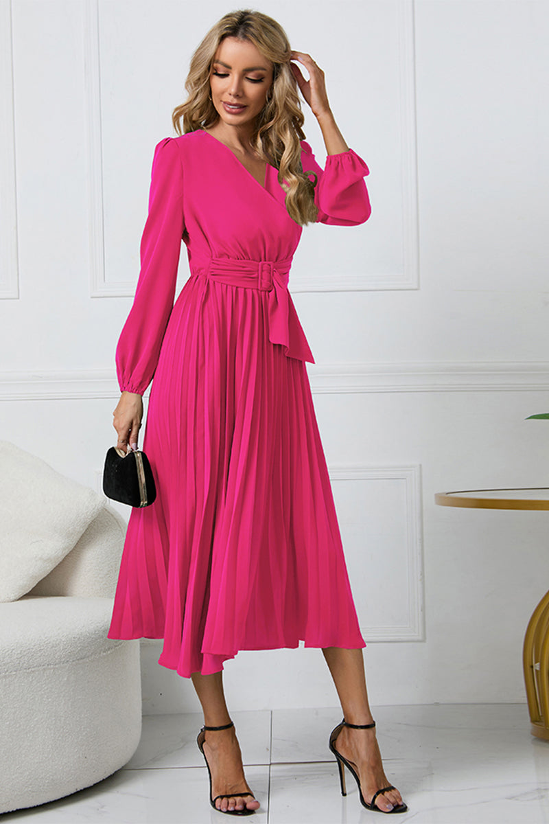 Explore More Collection - V-Neck Long Sleeve Tie Waist Midi Dress - Lizzie's  Boutique