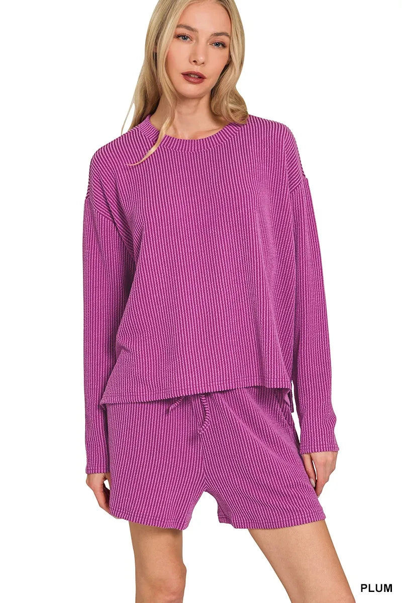 Explore More Collection - Zenana Corded Rib Long Sleeve Tee and