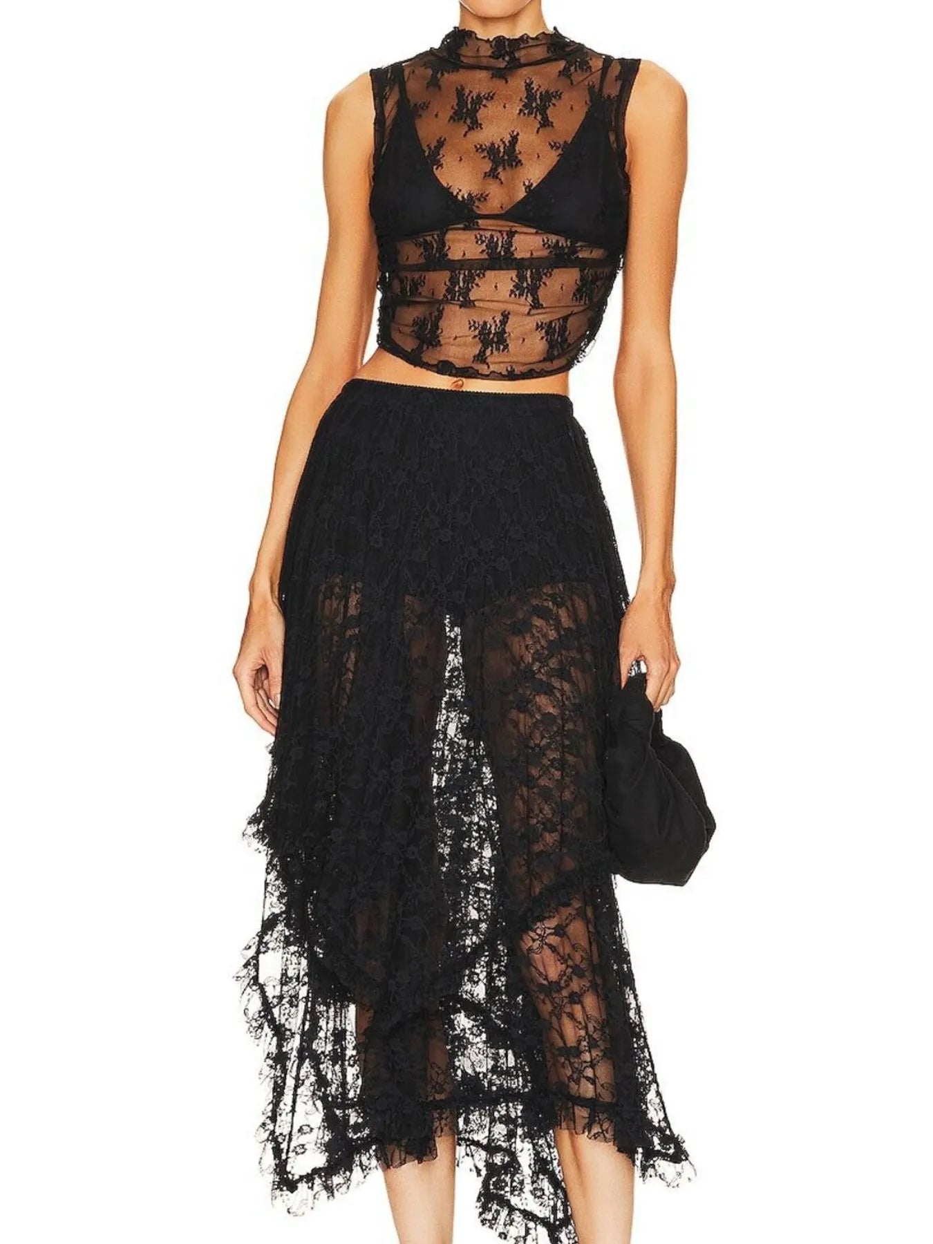 Explore More Collection - Asymmetrical Lace Midi Skirt - Lizzie's