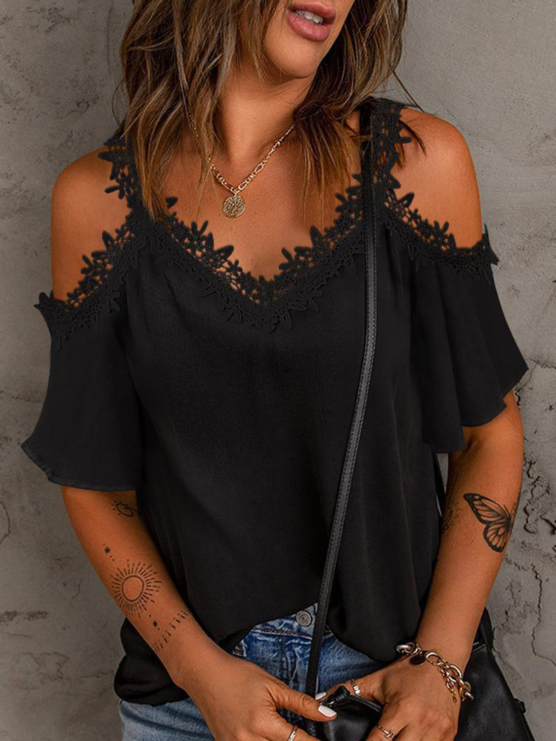 Explore More Collection - Lace Detail V-Neck Half Sleeve Blouse