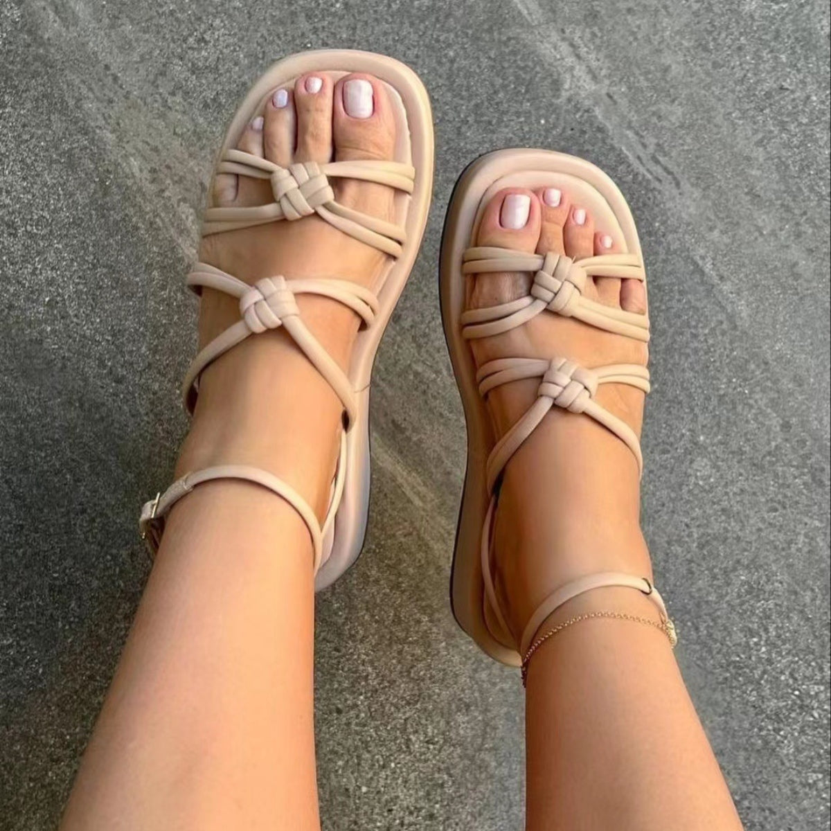 Explore More Collection - PU Leather Knot Cutout Sandals