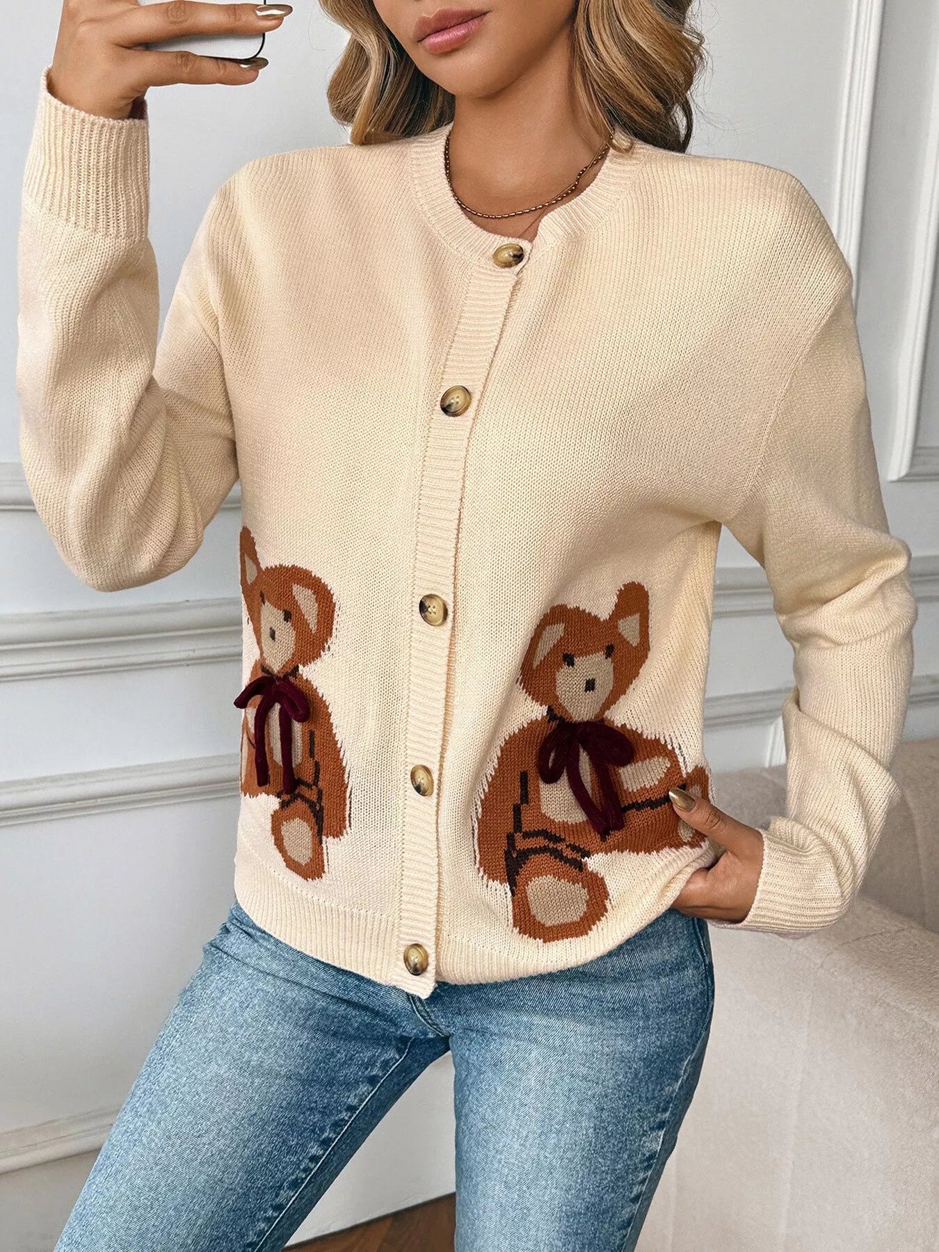 Explore More Collection - Teddy Bear Button Up Cardigan - Lizzie's