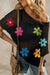 Explore More Collection - Flower Round Neck Half Sleeve Knit Cover Up