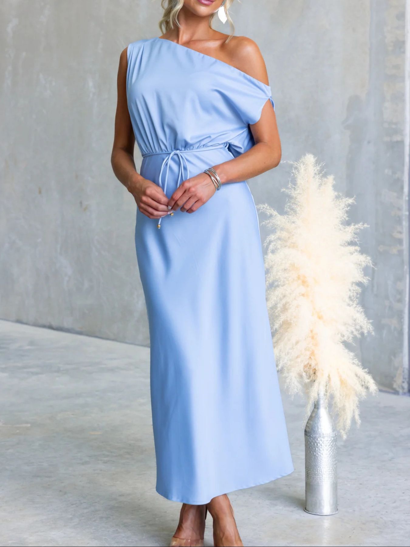One-Shoulder Tied Midi Dress One-Shoulder Tied Midi Dress