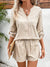 Explore More Collection - Notched Long Sleeve Top and Shorts Set