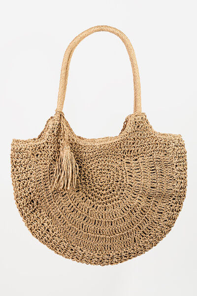 Explore More Collection - Fame Straw Braided Tote Bag with Tassel