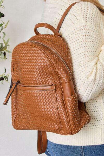 Explore More Collection - SHOMICO PU Leather Woven Backpack
