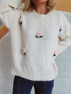 Explore More Collection - Flower Round Neck Long Sleeve Sweater