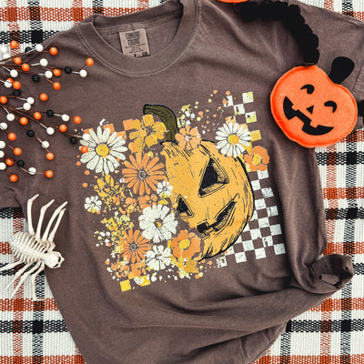 Explore More Collection - Half Pumpkin Half Flowers Soft Graphic Tee