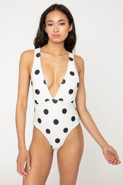 Explore More Collection - Marina West Swim Beachy Keen Polka Dot Tied Plunge One-Piece Swimsuit