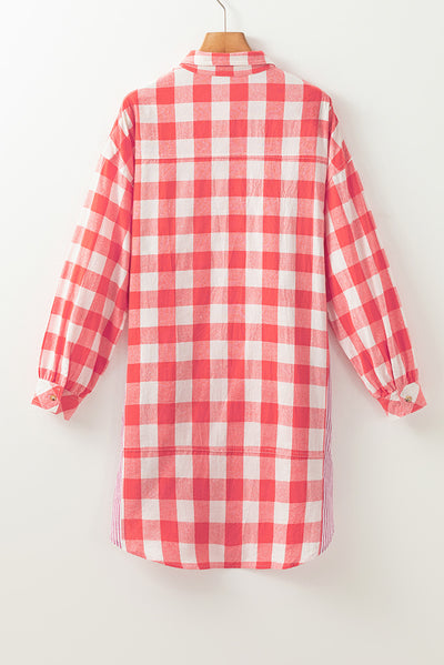 Explore More Collection - Plaid Collared Neck Long Sleeve Shirt Dress