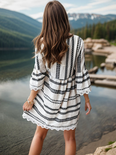 Explore More Collection - Lace Detail Printed Three-Quarter Sleeve Dress