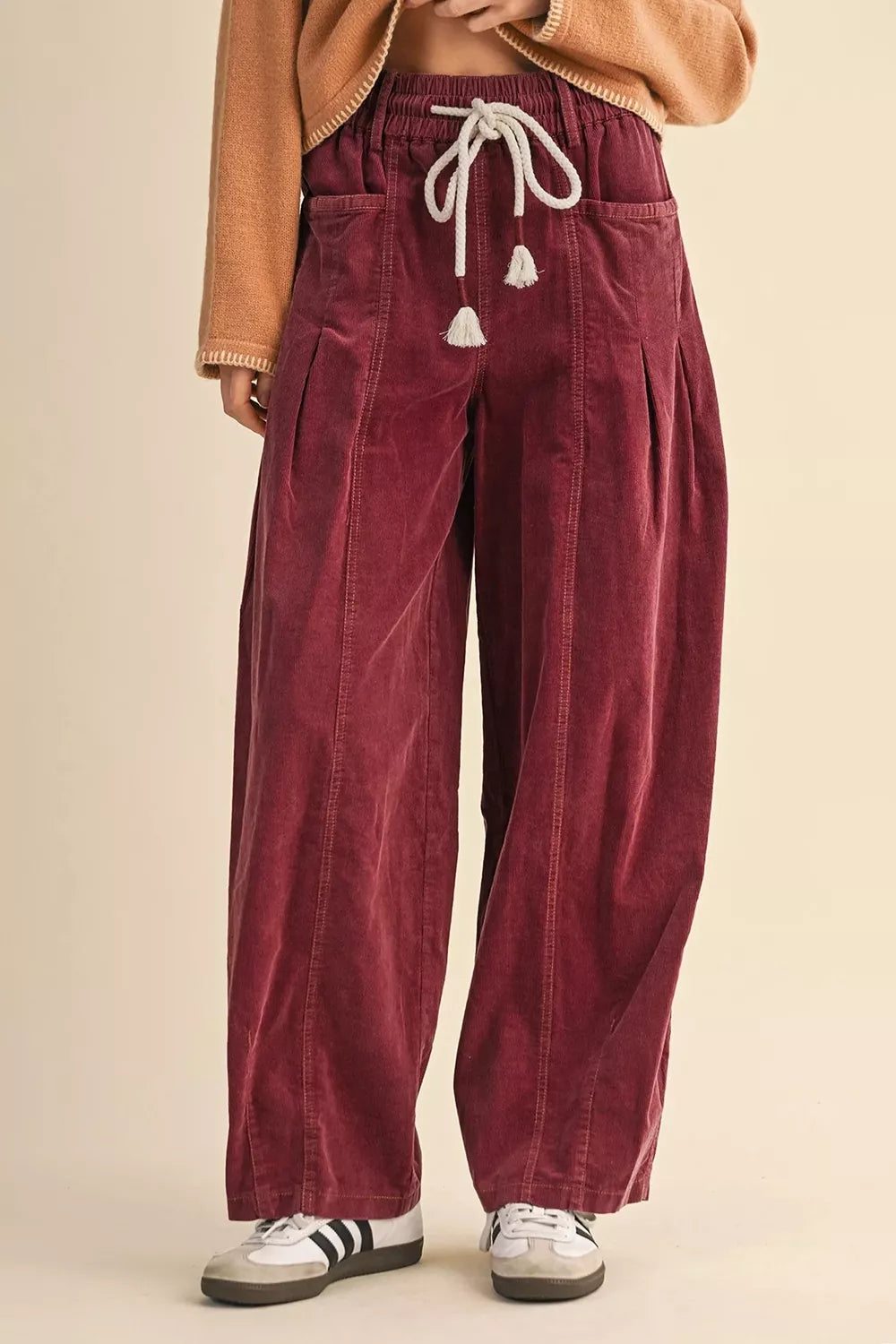 Elastic Waist Drawstring Corduroy Casual Pants