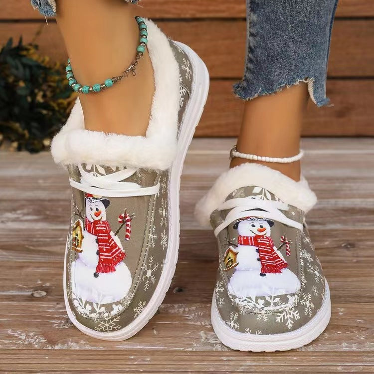 Explore More Collection - Snowman Print Round Toe Slip-Ons