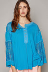 Patricia - A 3/4 Flare Sleeve Button Down Top with Lace Detail