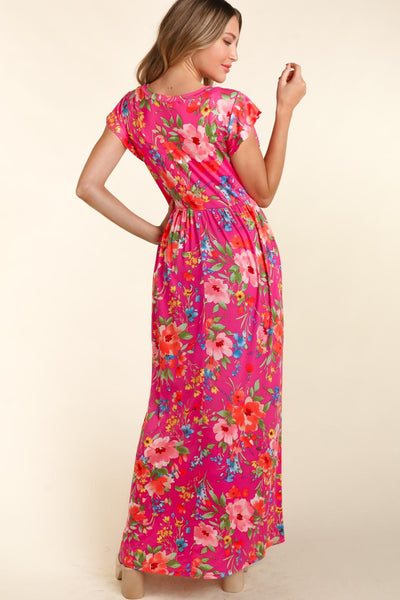 Explore More Collection - Haptics Floral Ruffled Round Neck Cap Sleeve Dress