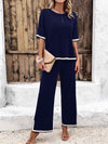 Explore More Collection - Contrast Trim Round Neck Top and Pants Set