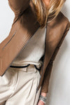 Explore More Collection - PU Leather Round Neck Long Sleeve Jacket