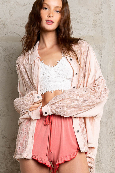 Explore More Collection - POL Oversize Lace Button-Down Shirt