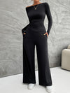 Explore More Collection - Long Sleeve Top and Wide Leg Pants Set