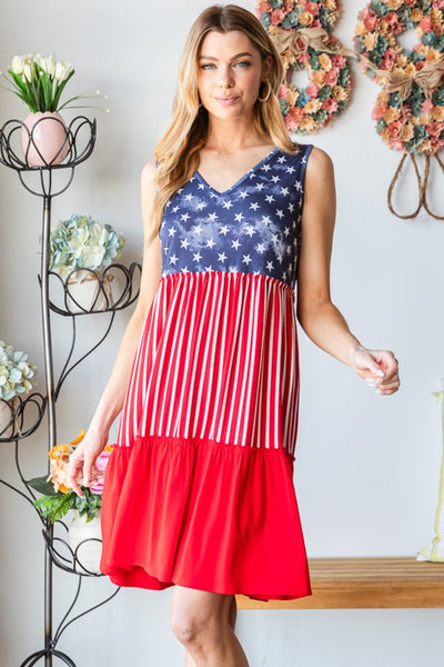 Explore More Collection - Heimish Full Size US Flag Theme Contrast Tank Dress