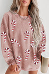 Explore More Collection - Sequin Candy Cane Round Neck Sweatshirt