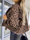 Explore More Collection - Raw Hem Leopard Collared Neck Denim Jacket