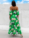 Explore More Collection - Pleated Floral Off-Shoulder Short Sleeve Midi Dress