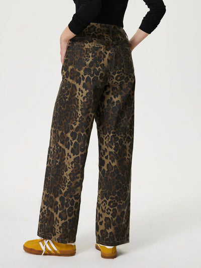 Explore More Collection - Leopard Straight Jeans with Pockets