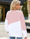 Explore More Collection - Slit Contrast Striped Long Sleeve Sweatshirt