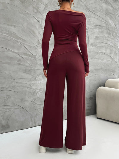 Explore More Collection - Long Sleeve Top and Wide Leg Pants Set