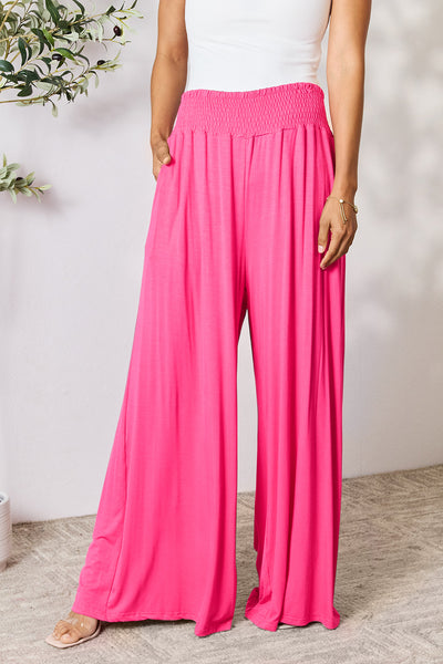 Explore More Collection - Double Take Full Size Smocked Wide Waistband Wide Leg Pants