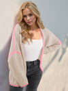 Explore More Collection - Double Take Contrast Open Front Dropped Shoulder Cardigan