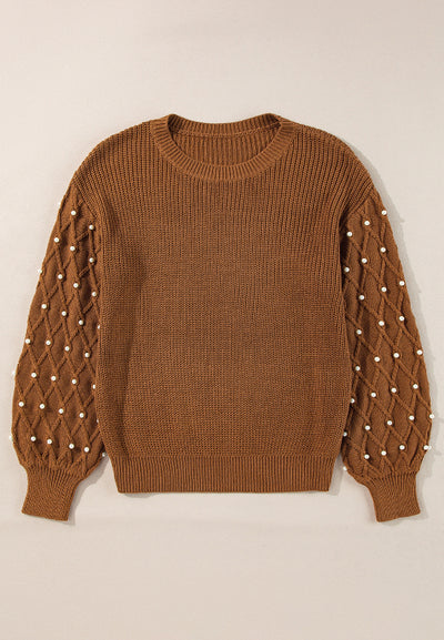 Explore More Collection - Pearl Detail Round Neck Long Sleeve Sweater