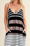 Explore More Collection - Pocketed Striped V-Neck Sleeveless Cami Dress