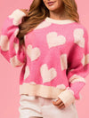 Explore More Collection - Valentine’s Day Fuzzy Heart Round Neck Long Sleeve Sweater