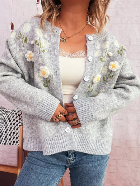 coyseio flower button cardigan グレー COYSEIO】 FLOWER BUTTON CARDIGAN GREY