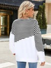 Explore More Collection - Slit Contrast Striped Long Sleeve Sweatshirt