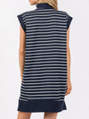 Explore More Collection - Full Size Pocketed Striped Quarter Zip Cap Sleeve Dress