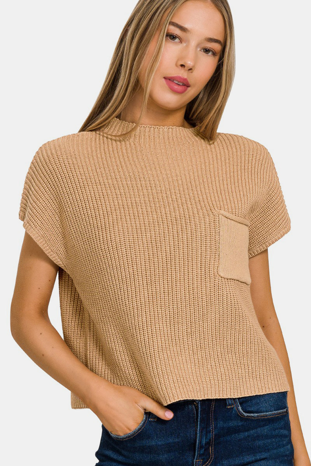 Explore More Collection - Zenana Mock Neck Short Sleeve Cropped Sweater