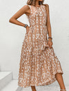 Explore More Collection - Frill Cutout Printed Round Neck Sleeveless Dress