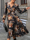 Explore More Collection - Ruffled Printed Surplice Long Sleeve Midi Dress