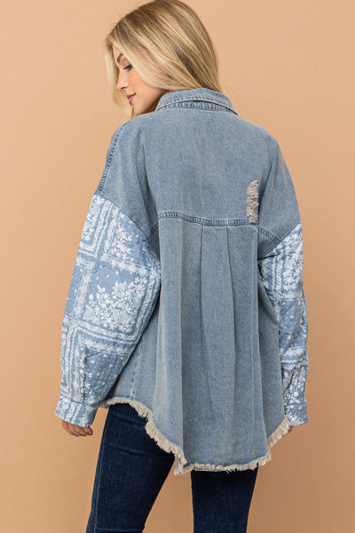 Explore More Collection - And The Why Full Size Paisley Print Quilted Sleeves Denim Jacket