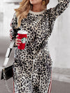 Explore More Collection - Leopard Round Neck Long Sleeve Top and Pants Set