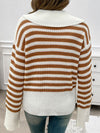 Explore More Collection - Striped Collared Neck Long Sleeve Sweater