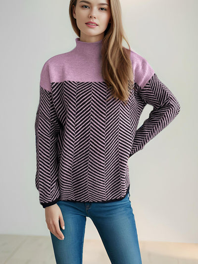 Explore More Collection - Contrast Turtleneck Long Sleeve Sweater